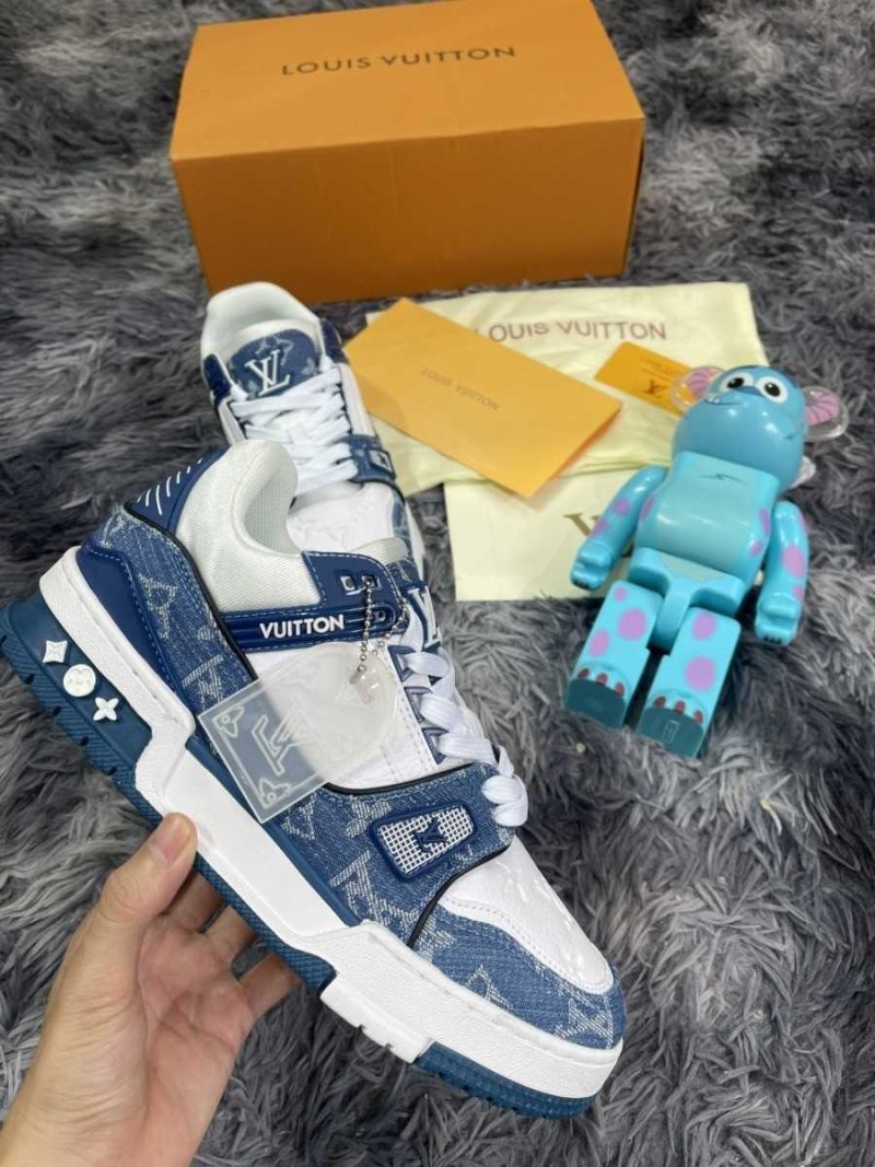 Buty Louis Vuitton LV Trainer Monogram Denim White Blue Premium