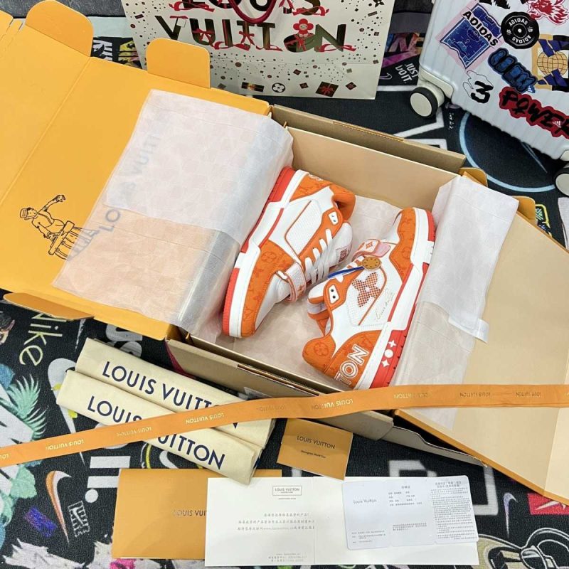 Buty LV Trainer Monogram Orange Denim 1A9ZC2 Jakość VIP