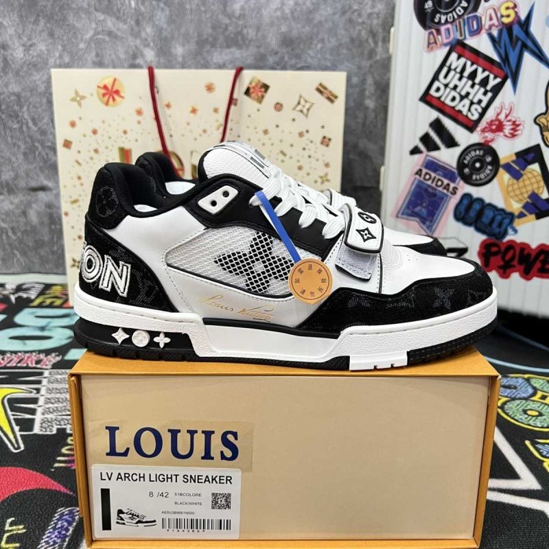 Buty LV Trainer Pasek na Rzep Monogram Denim Black White Jakość jak oryginał