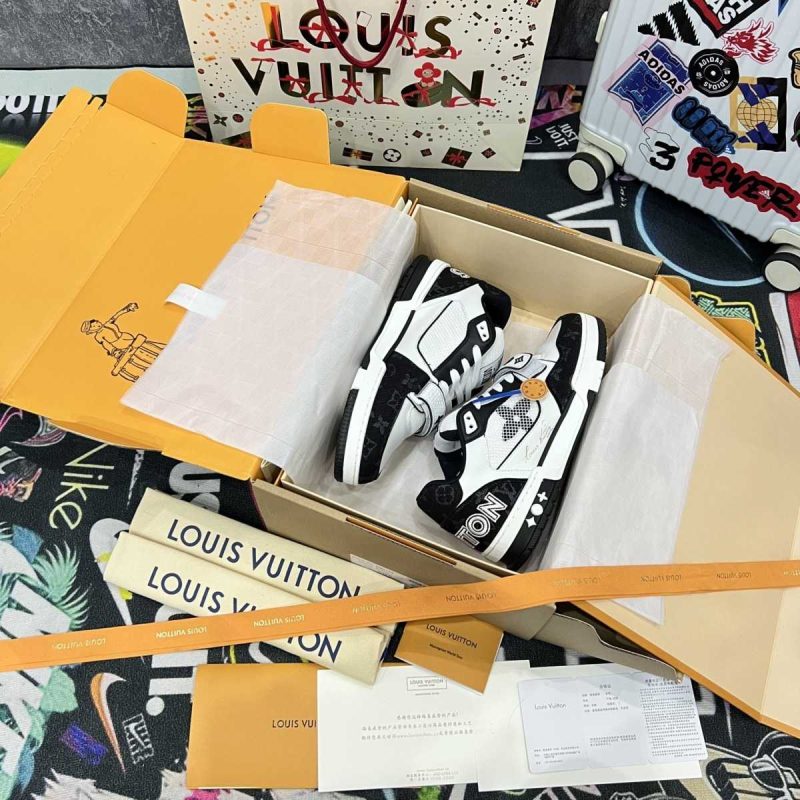 Buty LV Trainer Pasek na Rzep Monogram Denim Black White Jakość jak oryginał