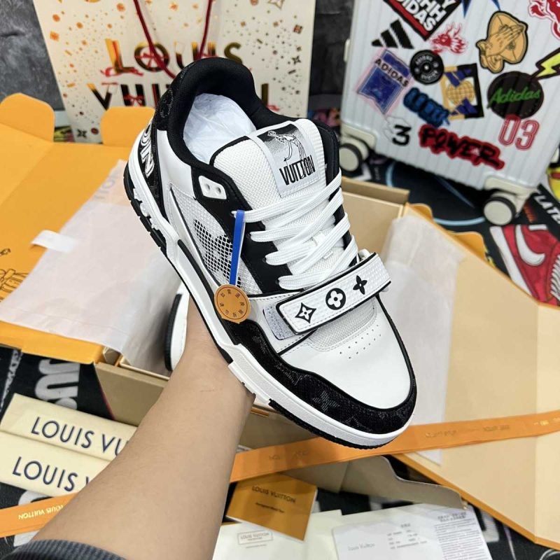 Buty LV Trainer Pasek na Rzep Monogram Denim Black White Jakość jak oryginał
