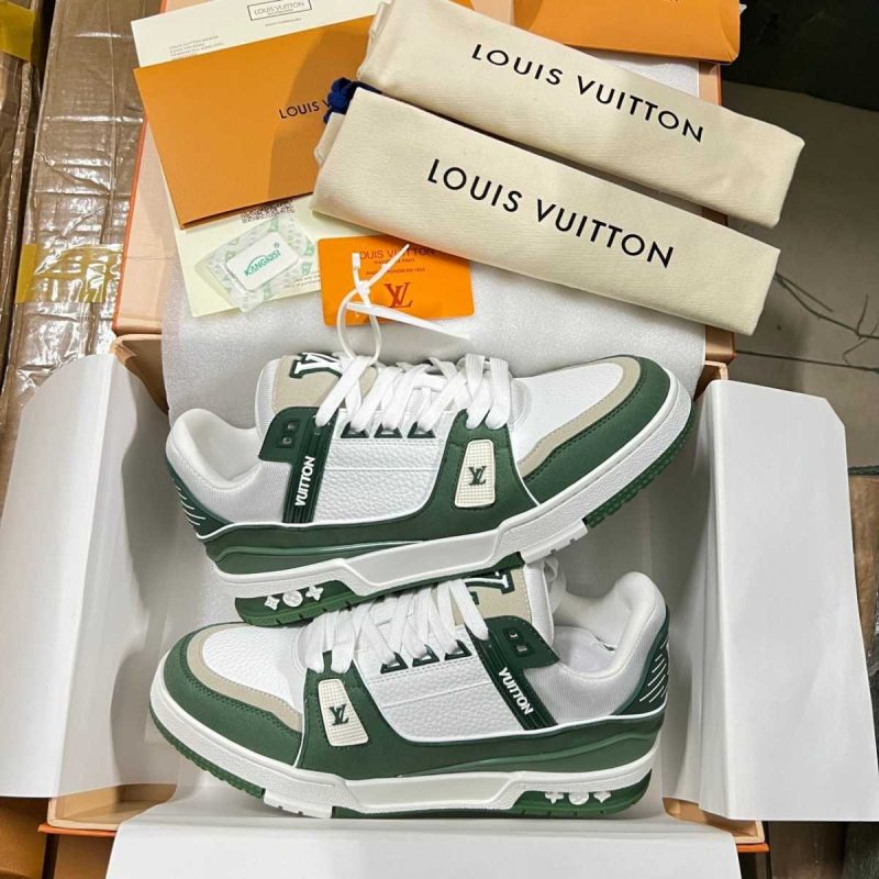 Buty Louis Vuitton LV Trainer Gładki Khaki 2023 Jakość jak oryginał 99.99%