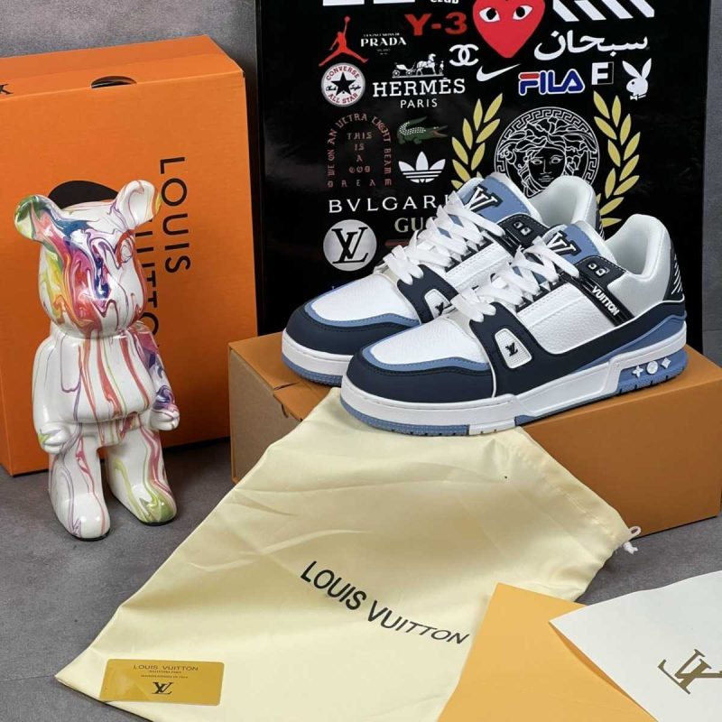 Buty Louis Vuitton LV Trainer Gładkie Niebieskie 2023 Premium