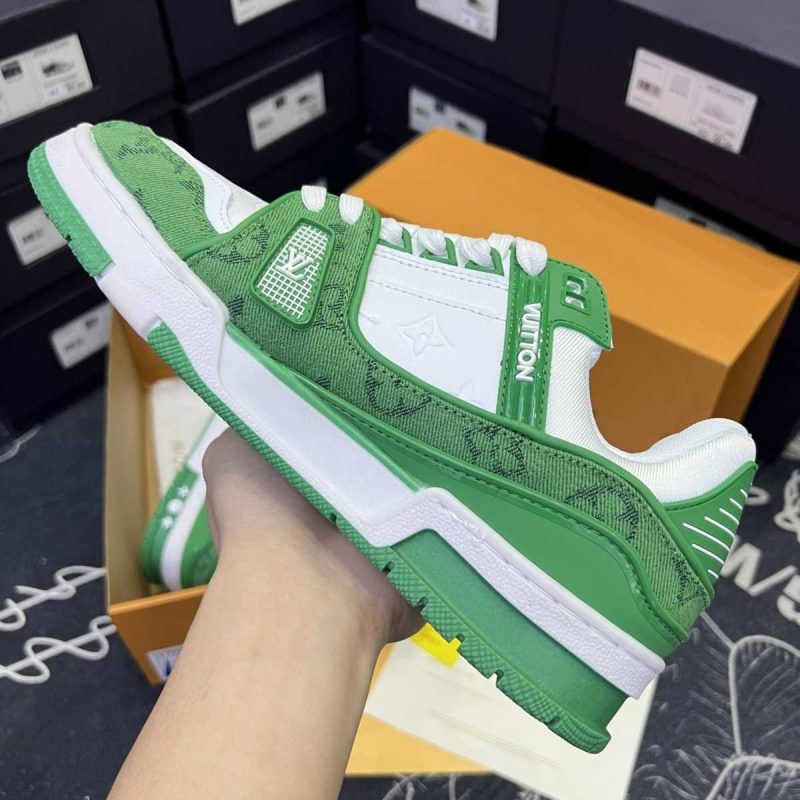 Buty Louis Vuitton LV Trainer White Green Monogram Denim