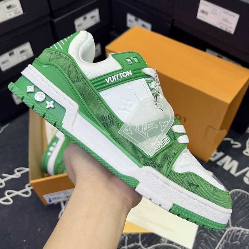 Buty Louis Vuitton LV Trainer White Green Monogram Denim