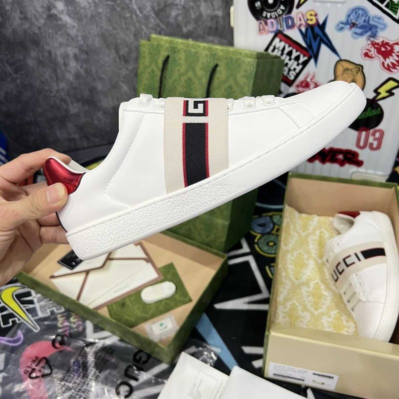 Buty Gucci Stripe Skórzane Sneakersy ‘White Red Black’ Jakość Premium