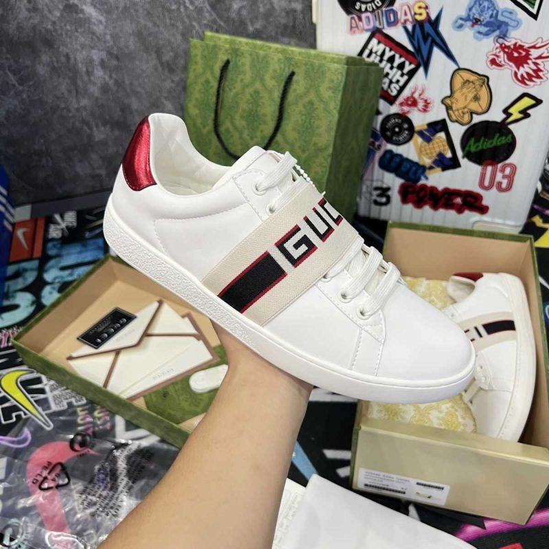 Buty Gucci Stripe Skórzane Sneakersy ‘White Red Black’ Jakość Premium