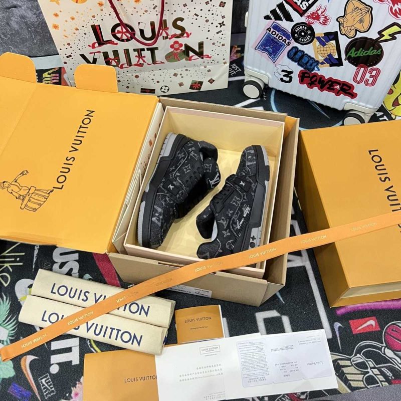 Buty LV Trainer Black Monogram Denim 1ACFS1 Jakość VIP