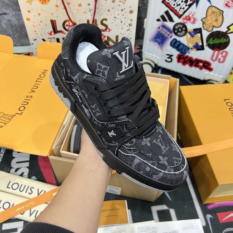 Buty LV Trainer Black Monogram Denim 1ACFS1 Jakość VIP